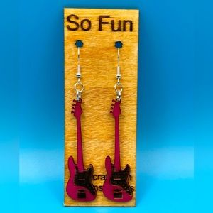 Handmade Pink Bass Guitar Earrings